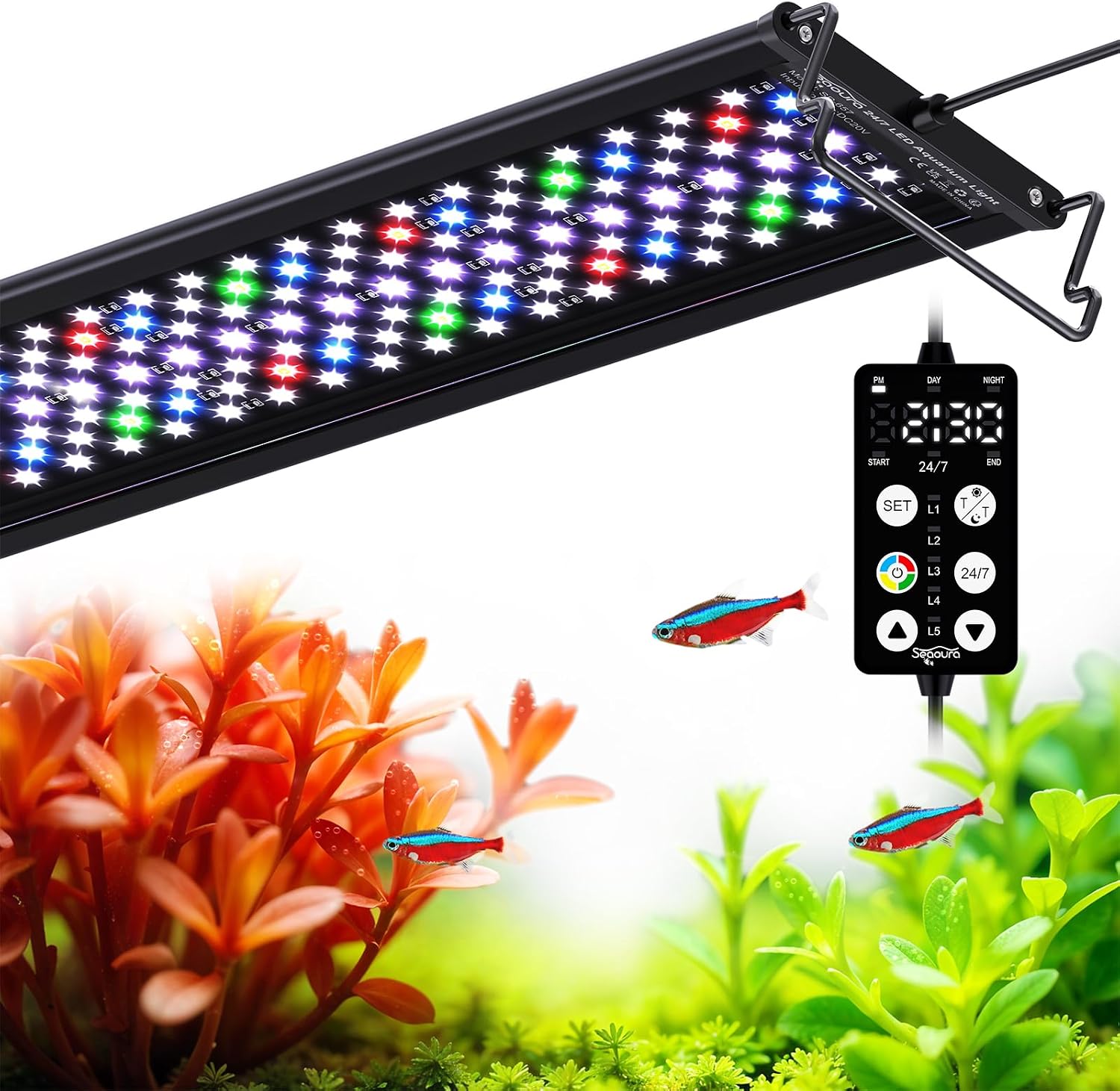 Full Spectrum Aquarium Light with 24/7 Timer for 12-18in Fish Tank | high PAR LEDs for plant growth, 3 timers +