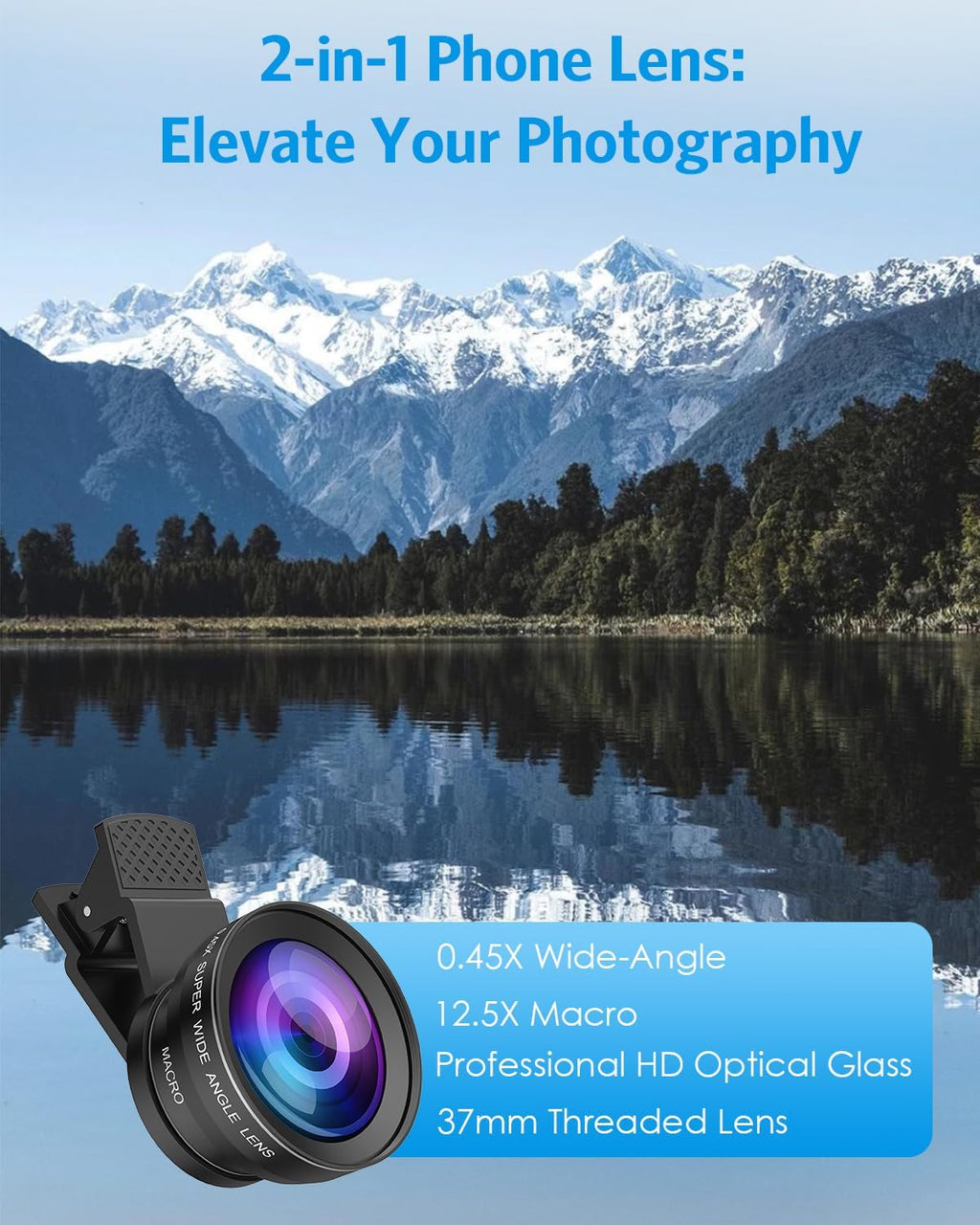 Phone Camera Lens Kit, Upgraded 0.45X Super Wide Angle Lens, 12.5X Macro Lens for iPhone, 2-in-1 Professional Clip-On