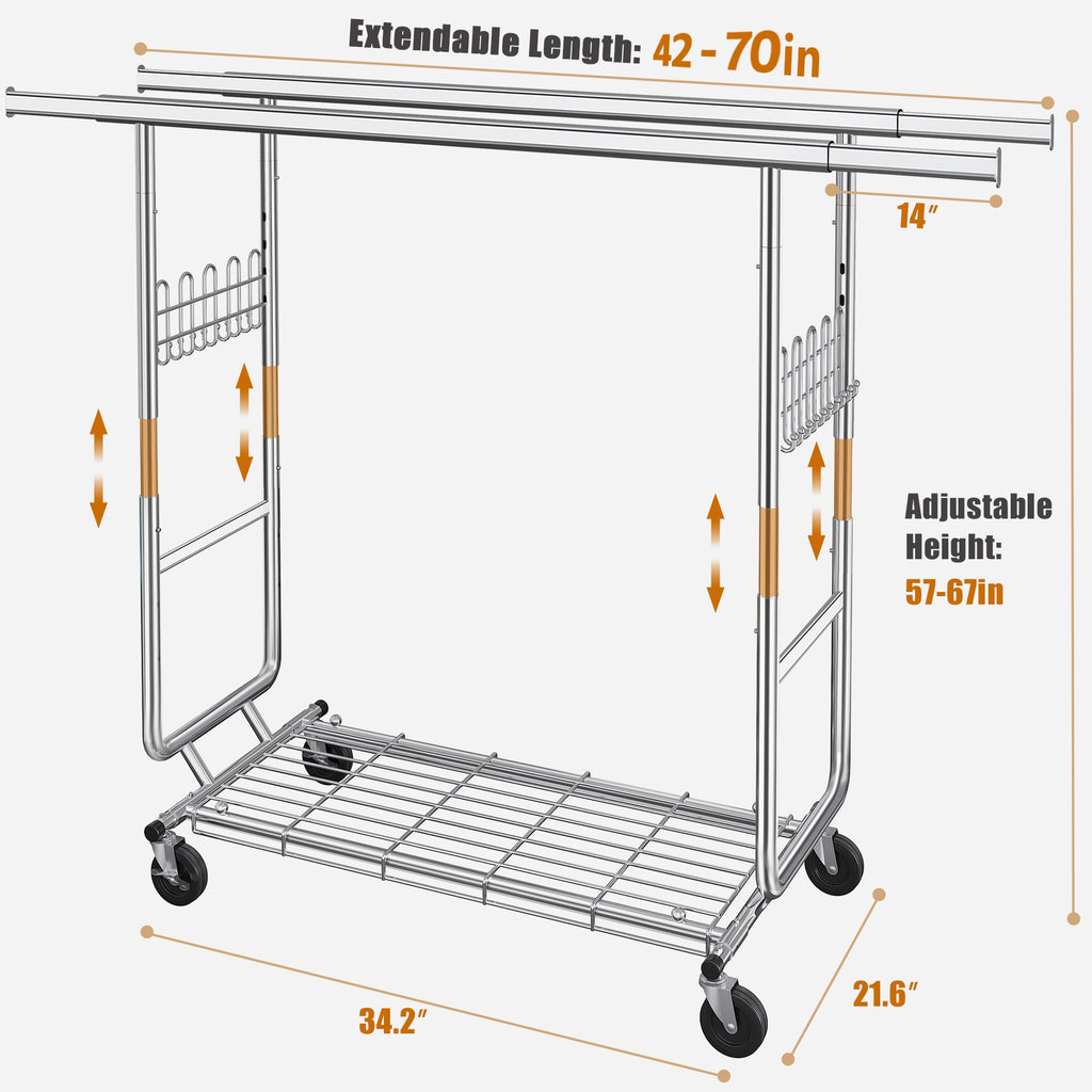 Clothes Rack Heavy Duty Load 900 Lbs with Wheels,Commercial,Chrome