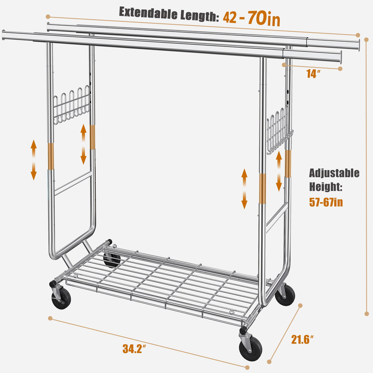 Clothes Rack Heavy Duty Load 900 Lbs with Wheels,Commercial,Chrome