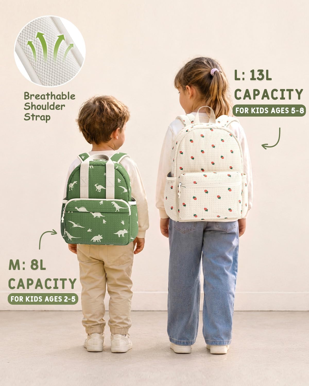 Corduroy Toddler Backpack for Preschool Boys Girls Ages 2-4 | 12 Inch Water-Resistant Small Kids Backpack for School