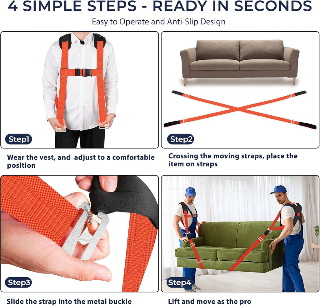 Furniture Moving Straps for Lifting with Back Support, Round Sling | 2-Person Lifting and Moving System, Appliance
