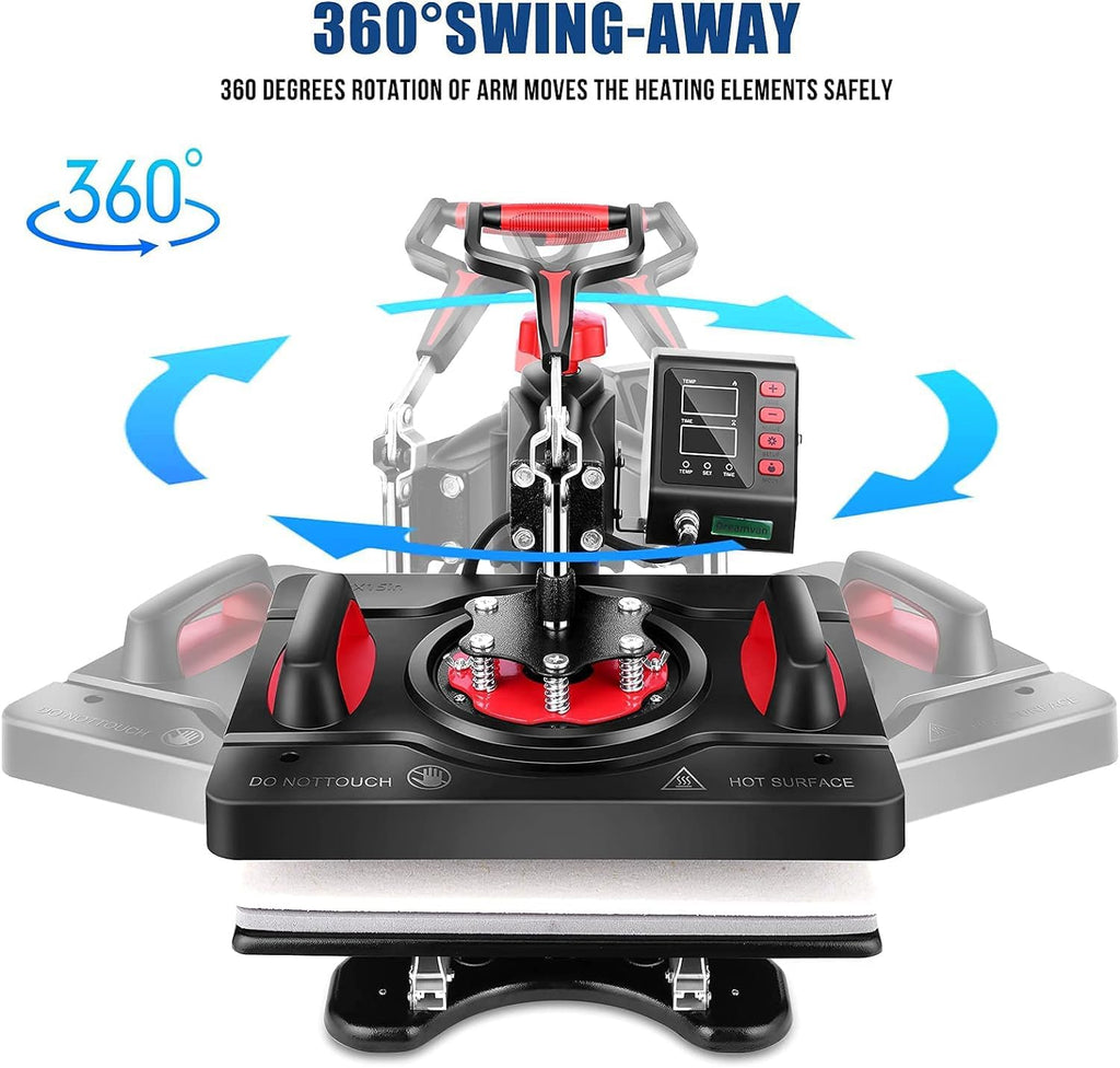 Professional 8 in 1 Heat Press Machine Sublimation Machine 12" X 15" Shirt Press Machine 360° Swing Away