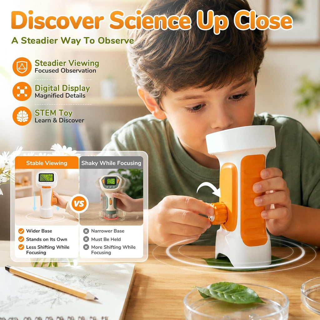1000X Handheld Digital Microscope for Kids with 2.4" IPS Screen (Orange) | Portable Educational STEM Microscope Toy