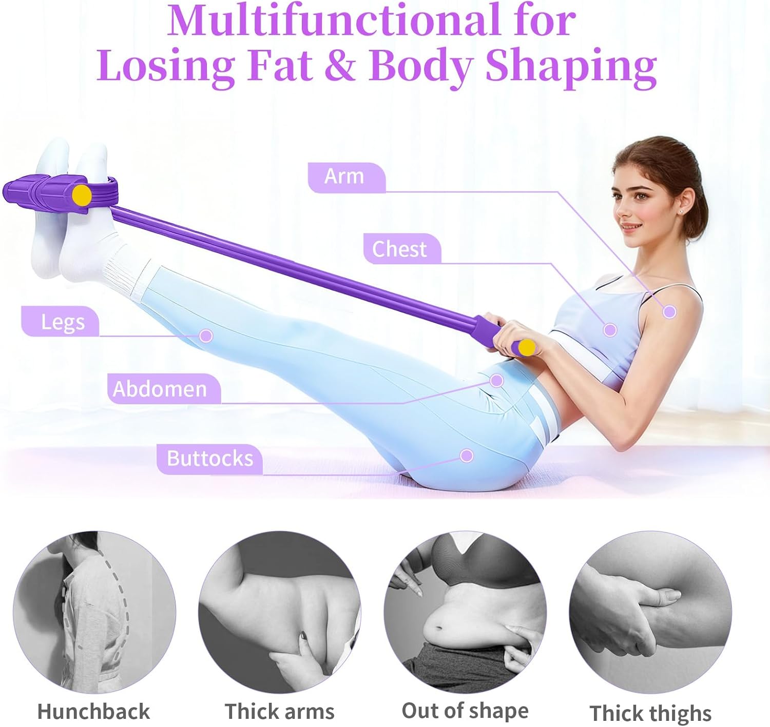 Pedal Resistance Bands with Handles, Durable 6-Tubes Multifunction Resistance Band, Natural Rubber Foot Pedal