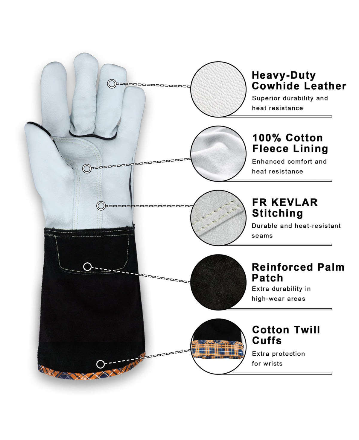 Welding Gloves, 14" Lined Grain Leather, Kevlar Stitch Multi-Task