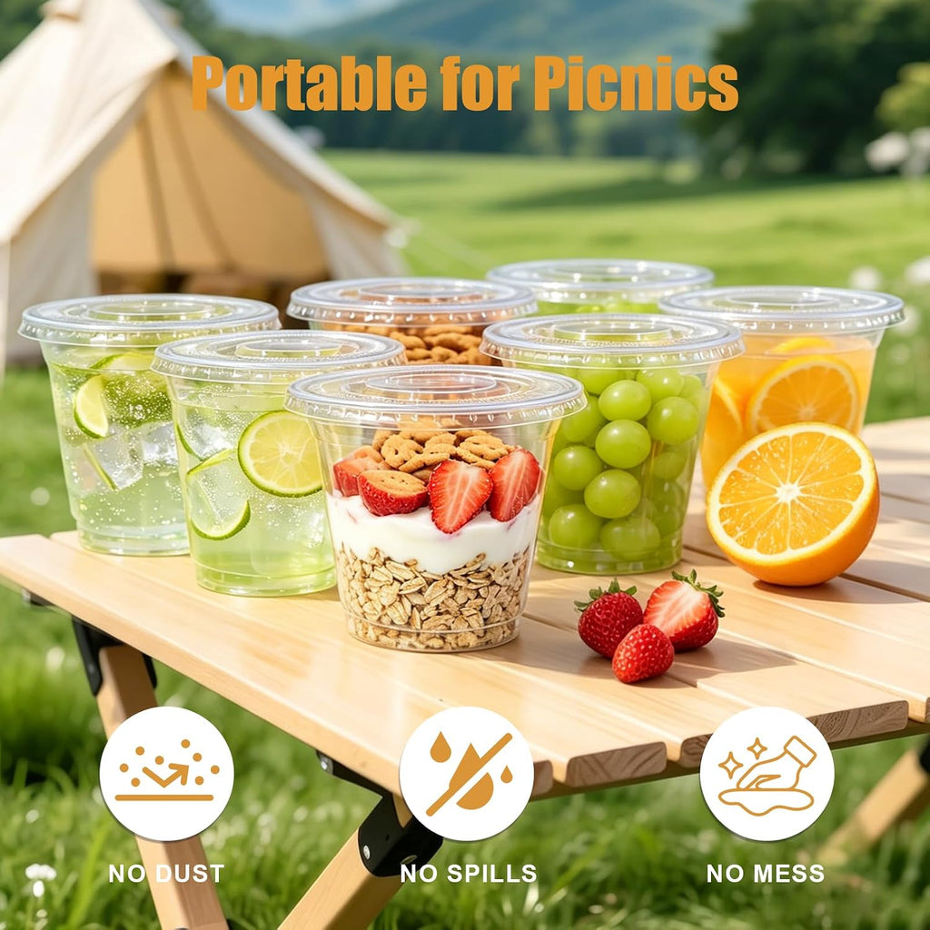 9 oz Clear Plastic Cups with Lids 50 Sets