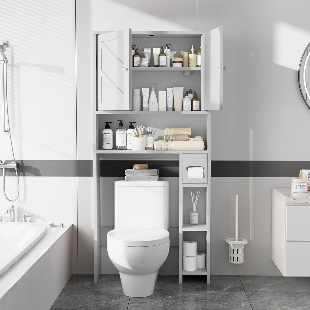 Bathroom Storage Cabinet Over Toilet with Toilet Paper Holder Stand, Freestanding Bathroom Storage Organizer Cabinet