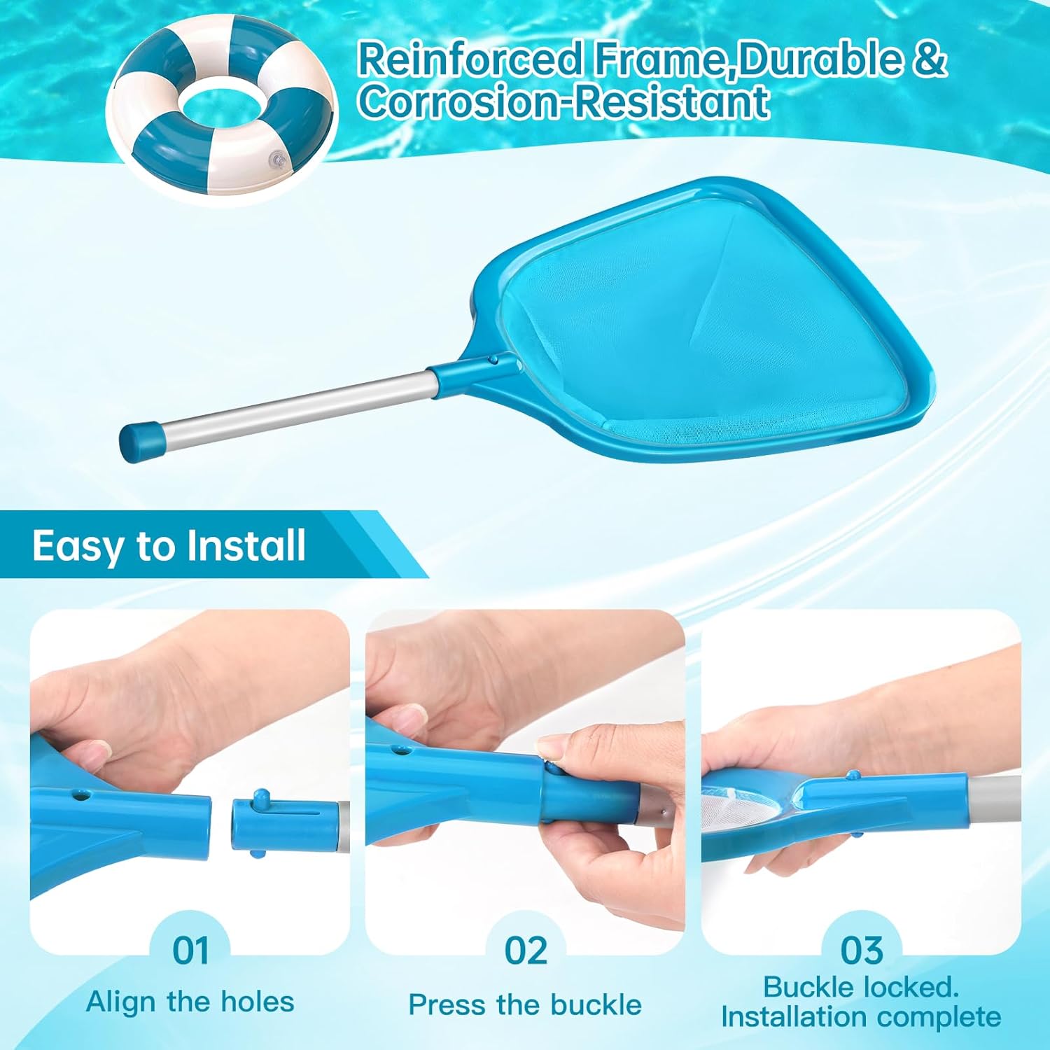 Pool Net, Professional Swimming Pool & Hot Tub Skimmer Net Accessories, Pool Leaf Rake Cleaning Tool with Pole, Fine