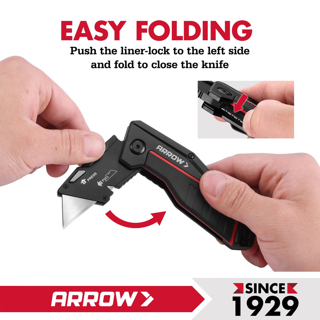 ARROW Folding Utility Knife, Quick Change Box Cutter with 10 Blades