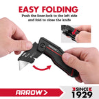 ARROW Folding Utility Knife, Quick Change Box Cutter with 10 Blades