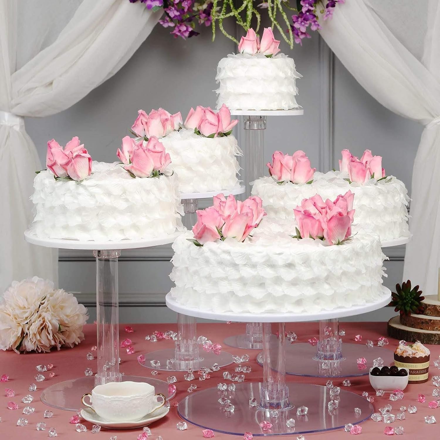 5 Tiers Clear Round Crystal Acrylic Cupcake Stand - Tiered Dessert Food Display Serving Tower Birthday Party Wedding