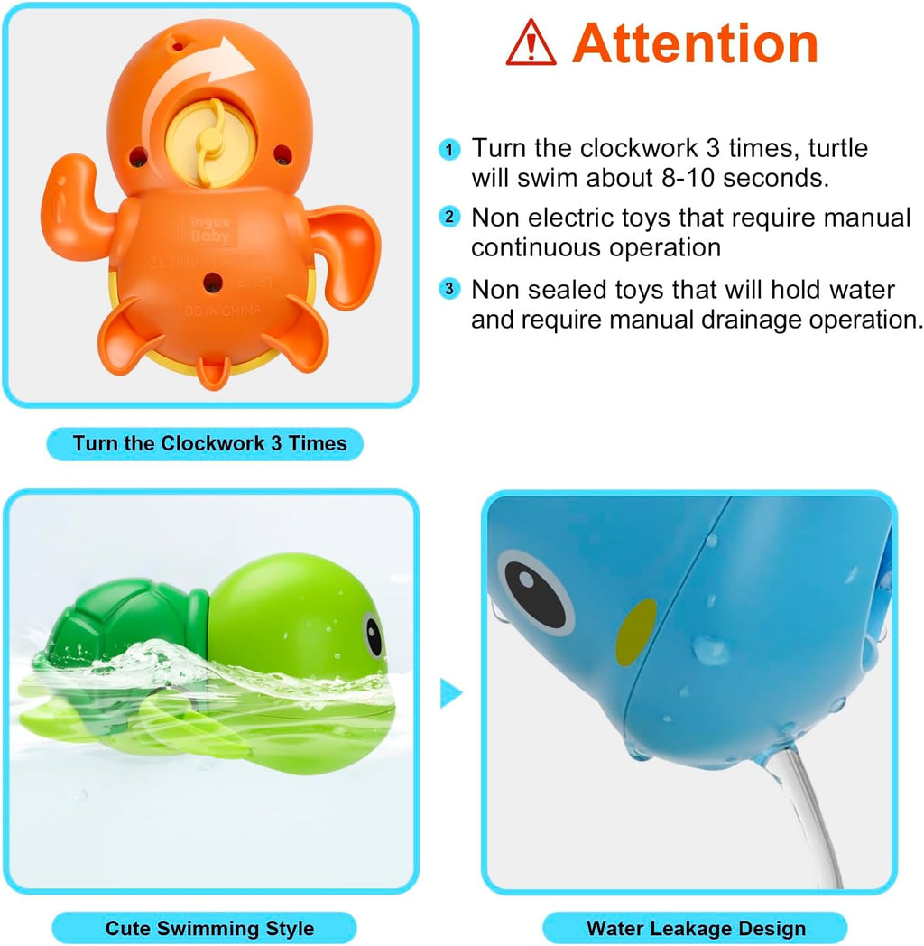 Bath Toys, Cute Swimming Turtle Baby Bath Toys for Toddler 1-3, Water Pool Floating Wind Up Toys for 1 Year Old Boy