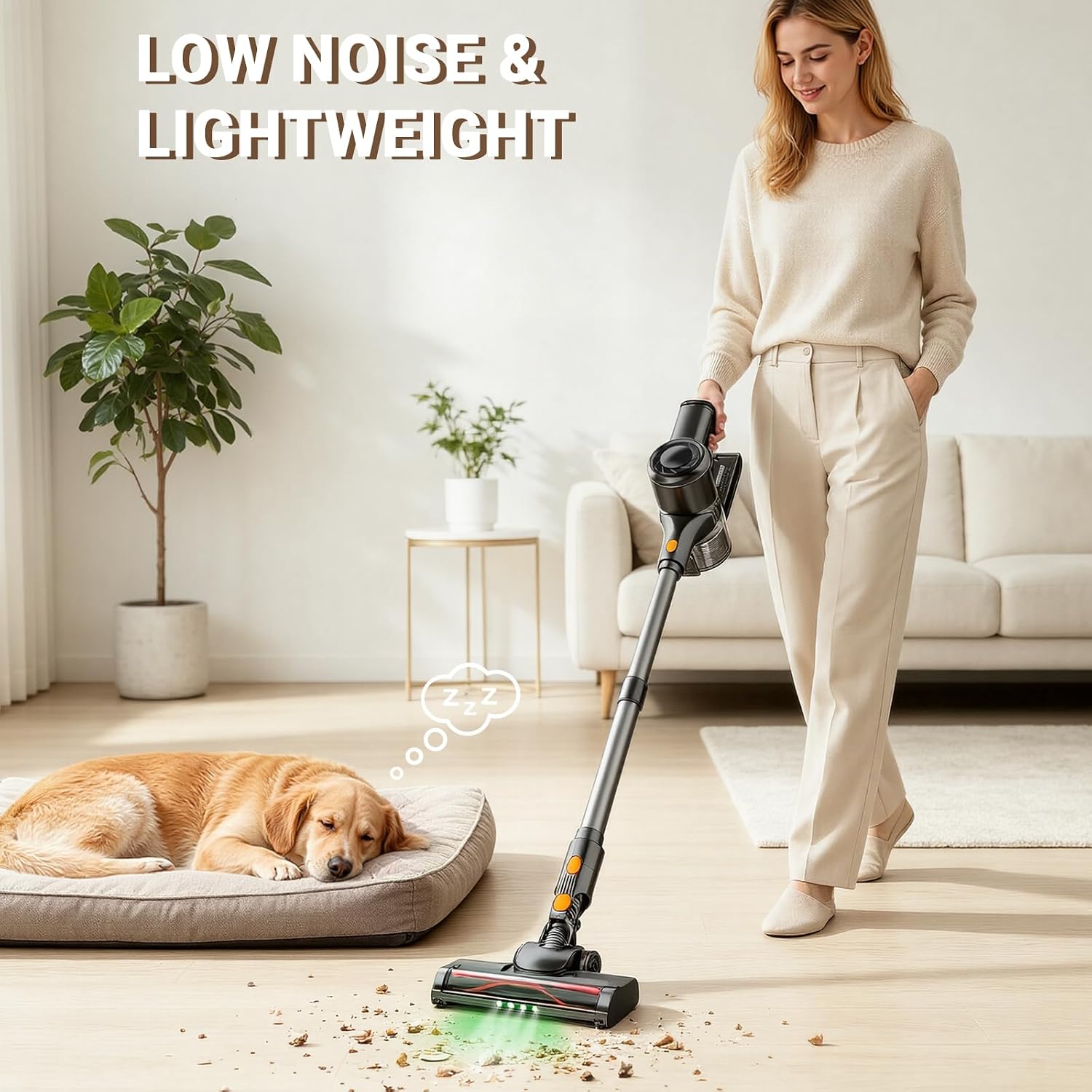 Cordless Vacuum Cleaner,40 Mins Runtime Lightweight Stick Vacuum Cordless,Self-Standing,Powerful Suction, Anti-Tangle