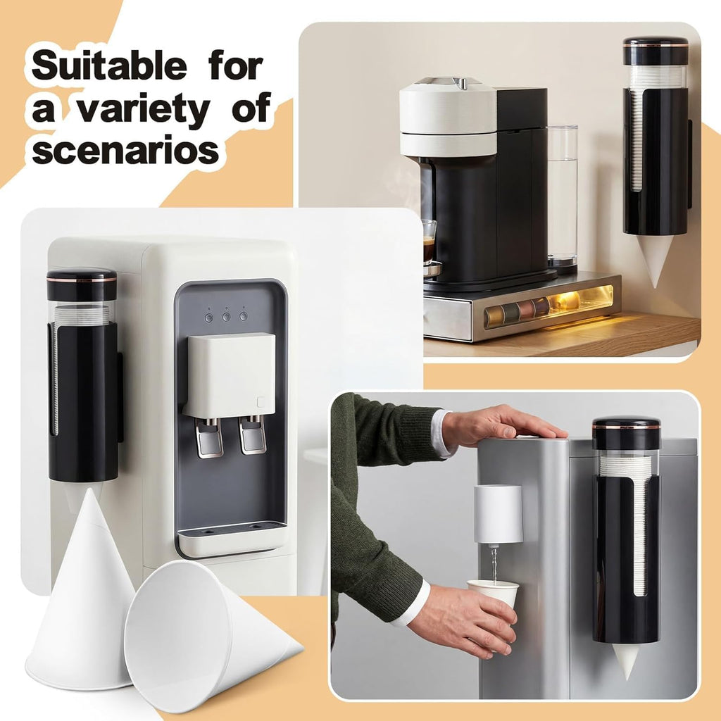 1000 Pcs 4 oz Paper Cone Water Cups with Cup Dispenser, Black