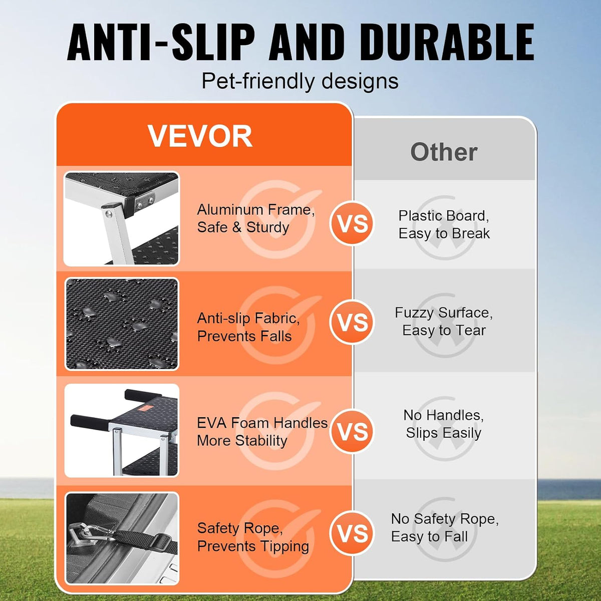 4-Step Dog Car Steps, Folding Dog Ramp with Nonslip Surface, Portable Pet Steps in Aluminum for Car, SUV and Truck