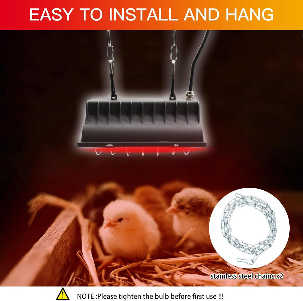 Chicken Coop Heater Lamp 250W Winter Hanging Heat Lamp for Chickens Incubators Temperature Adjustable Chicken Brooder