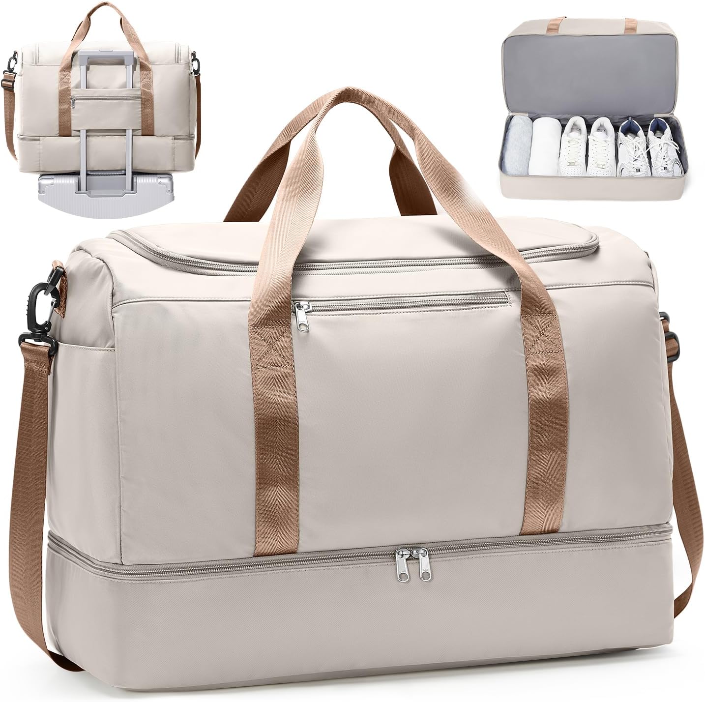 Travel Duffle Bag with Shoe Compartment, XL Weekender Bags for Women, Carry On Overnight Bags for Gym Sports &