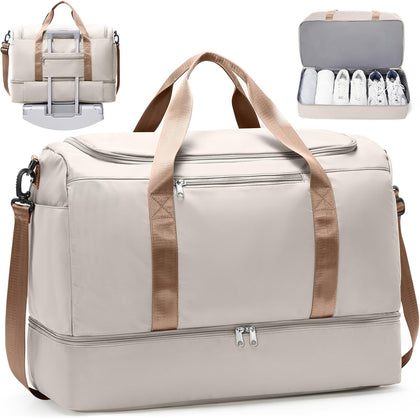 Travel Duffle Bag with Shoe Compartment, XL Weekender Bags for Women, Carry On Overnight Bags for Gym Sports &