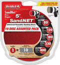 SandNet Reusable Assorted Sanding Discs with Connection Pad for Wood, Metal and Plastics - 5", Multi-Grade Grit