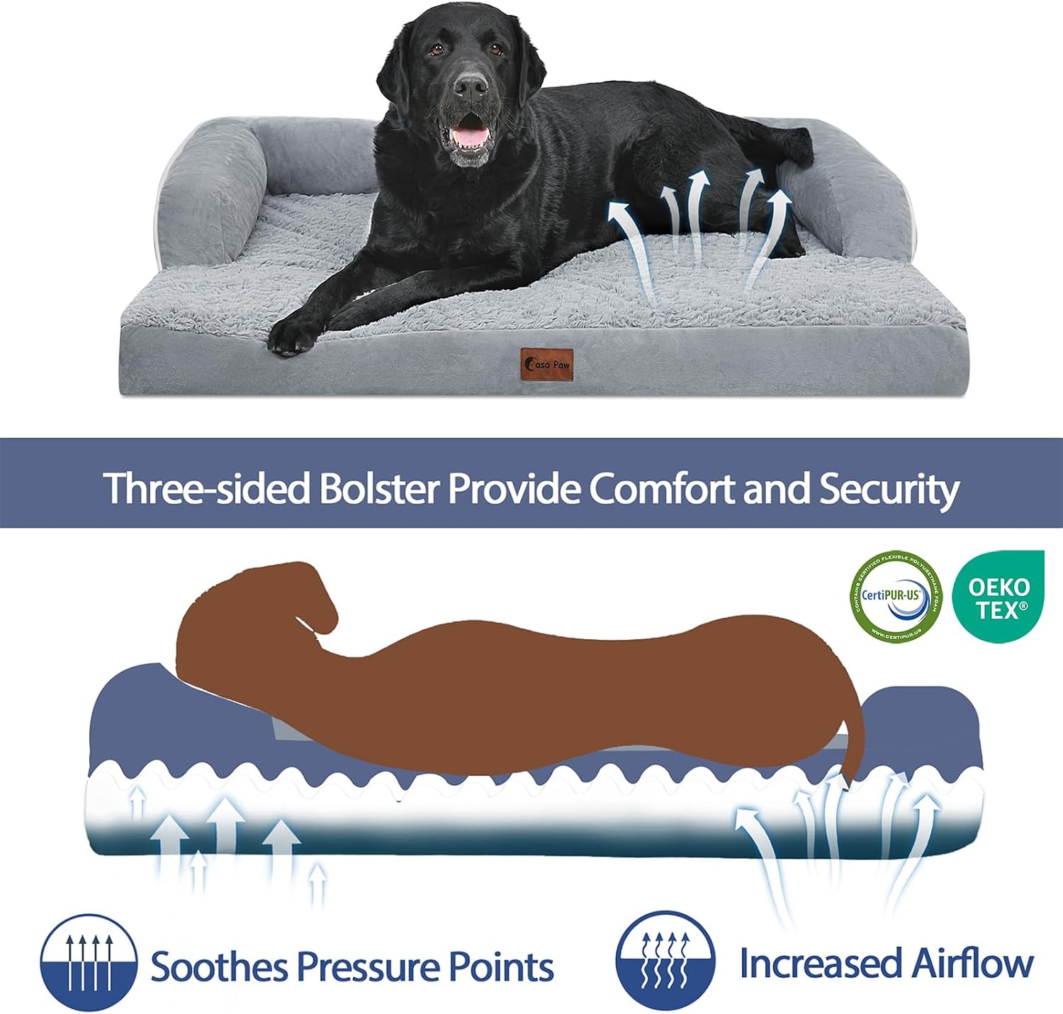 Orthopedic Dog Beds for Extra Large Dogs, Waterproof Egg Crate Foam XL Dog Bed with Sides 45x35Inch, Big Dogs Couch