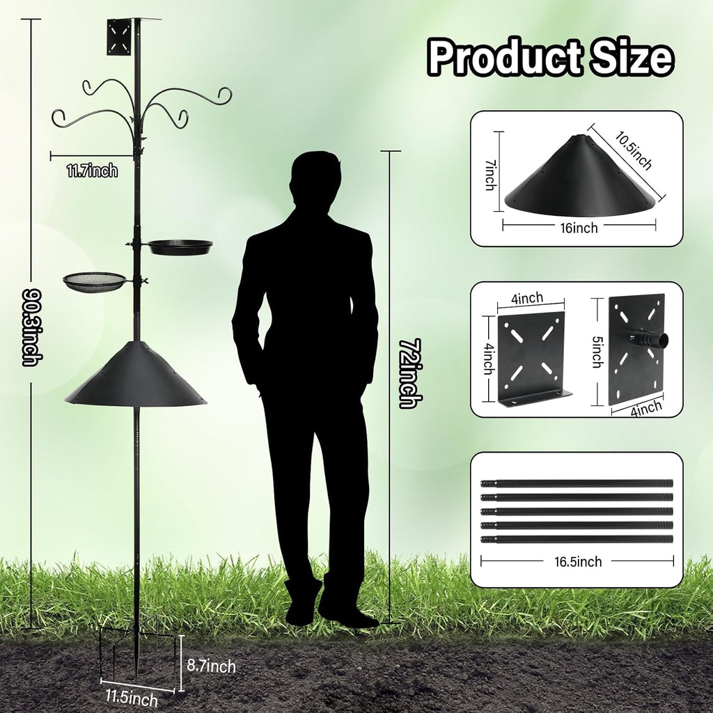 99 Inch Bird Feeder Pole with Squirrel Baffle, 360° Rotating Heavy Duty Bird House Pole for Outdoors Garden Yard