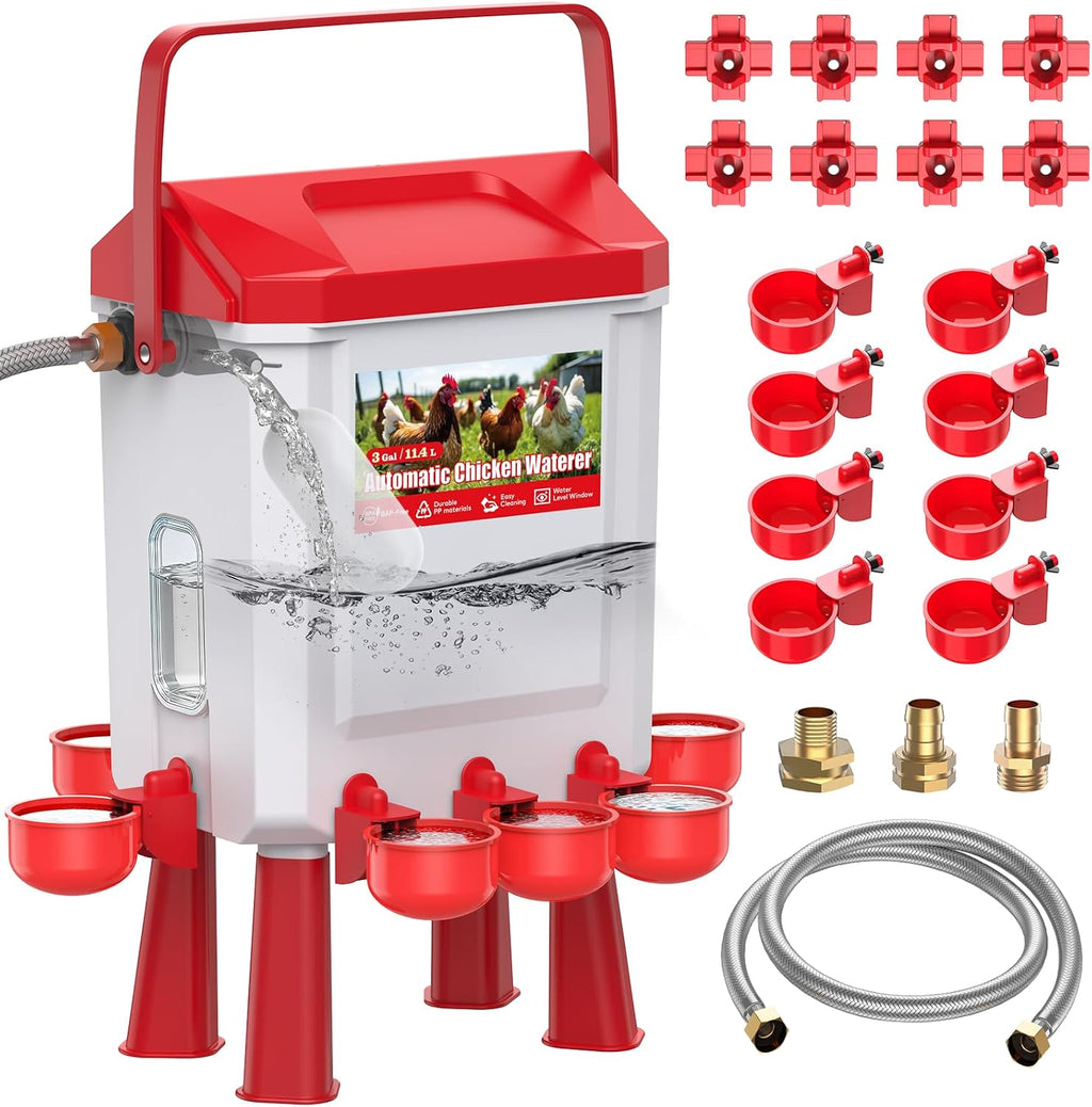 Continuous Automatic Chicken Waterer with Float Valve, 3 Gallons