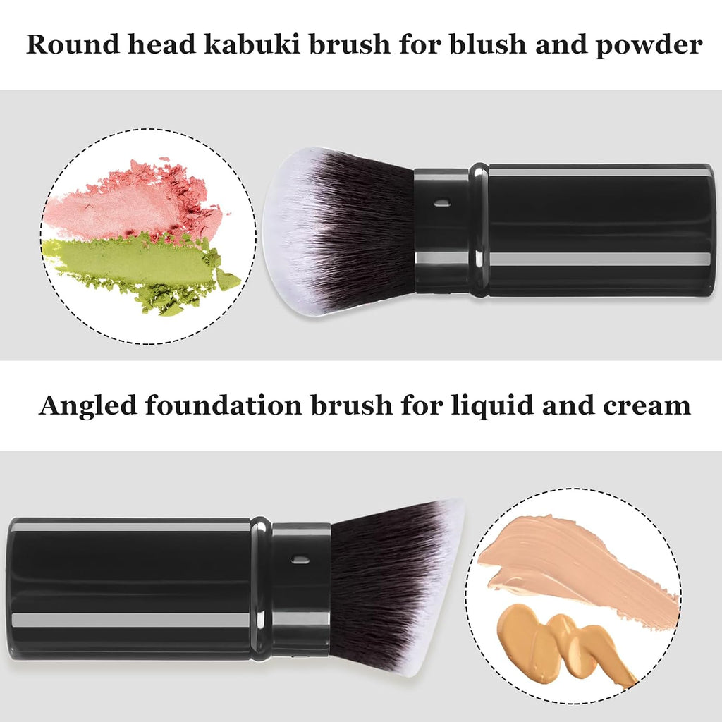 Retractable Kabuki Makeup Brush, 2 Pack Travel Face Powder Brush Set