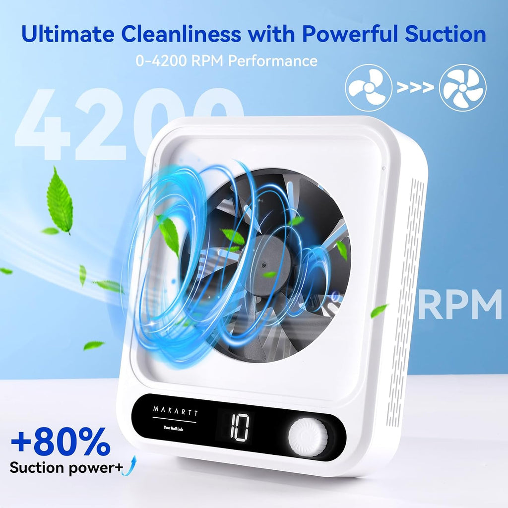 Nail Dust Collector - 4200 RPM Adjustable Speed Digital Display | Strong Suction Nail Dust Vacuum Digital Display