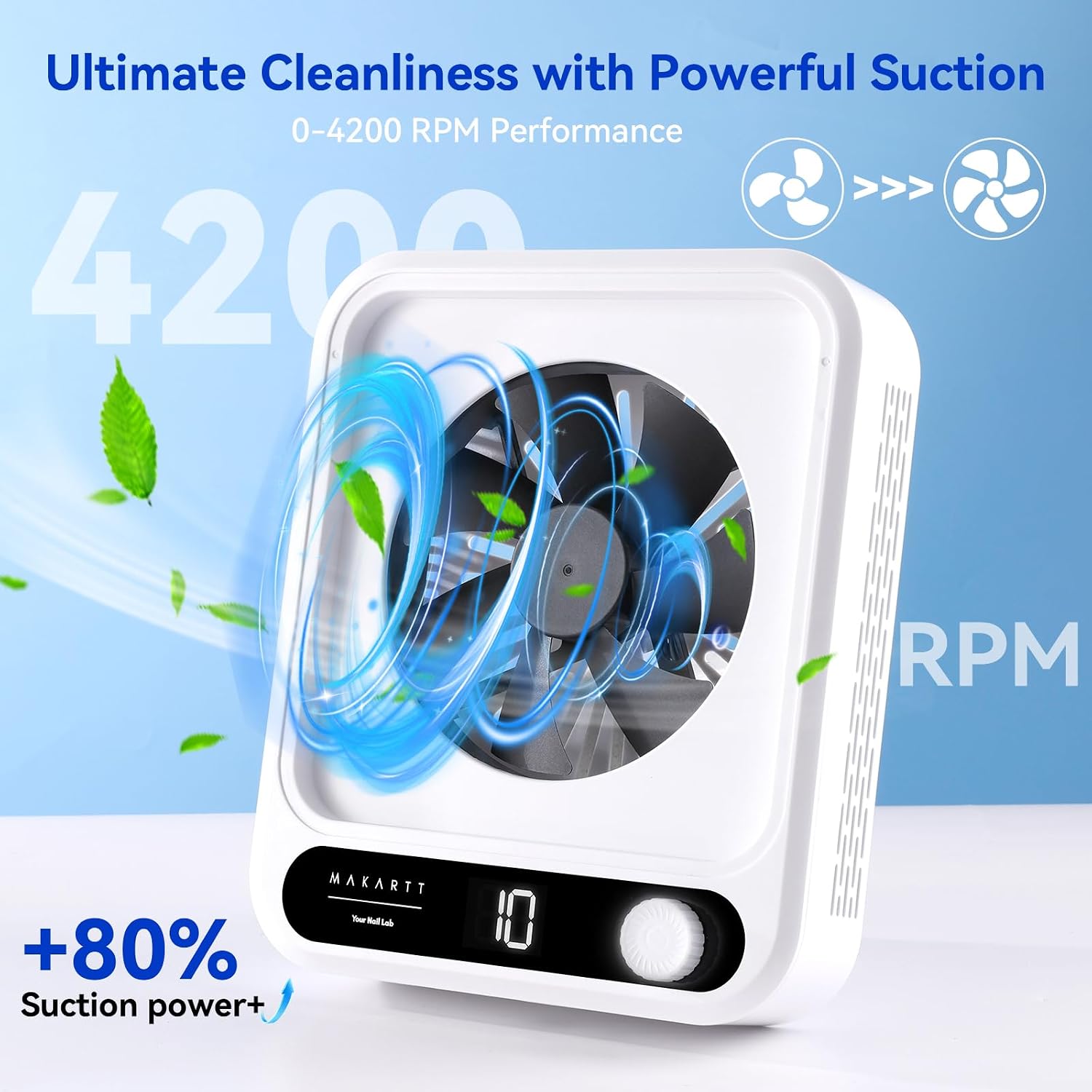 Nail Dust Collector - 4200 RPM Adjustable Speed Digital Display | Strong Suction Nail Dust Vacuum Digital Display