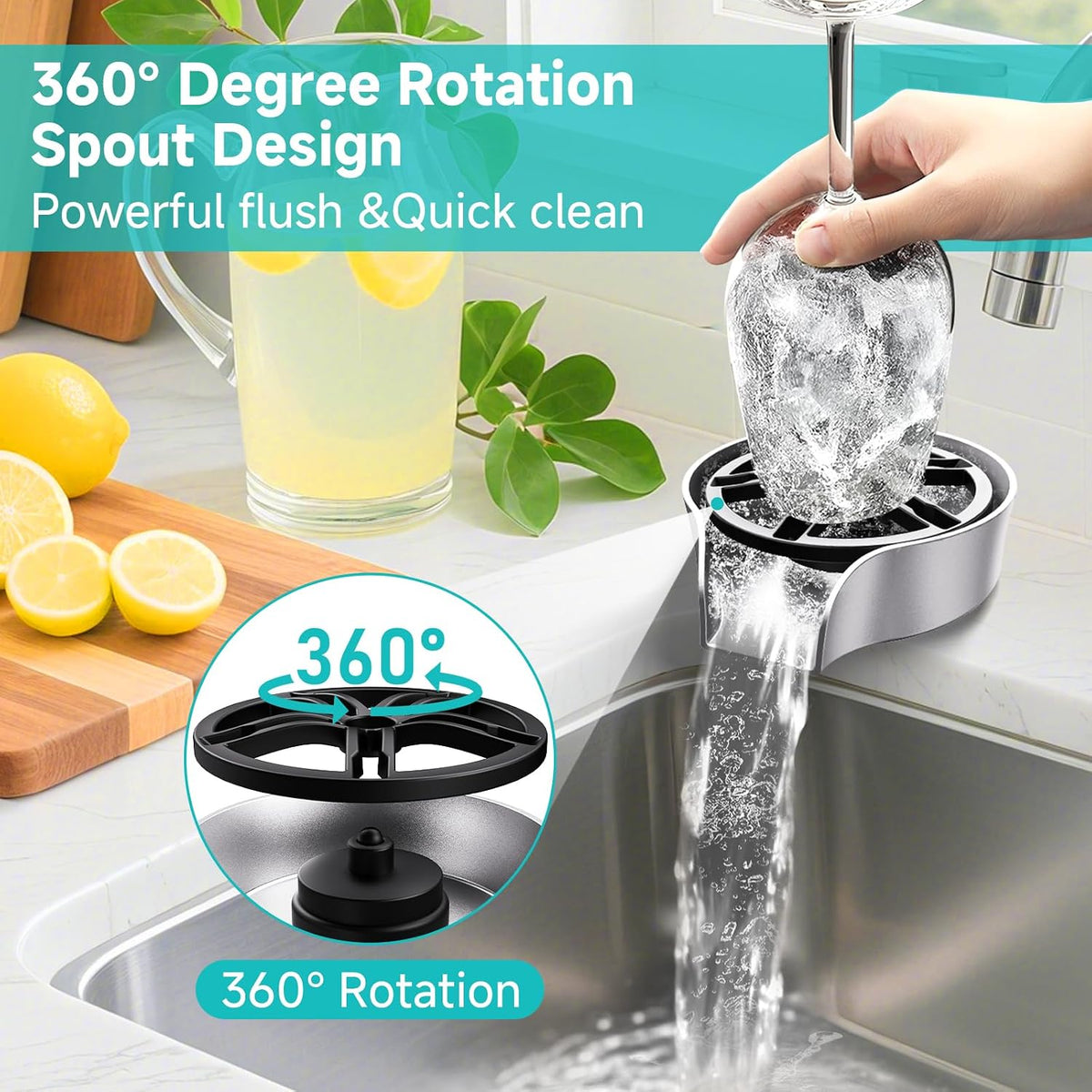 Glass Rinser for Kitchen Sink, High Pressure 360 Degree Rotating Spout Glass Rinser with Pull-out Spray Gun Design