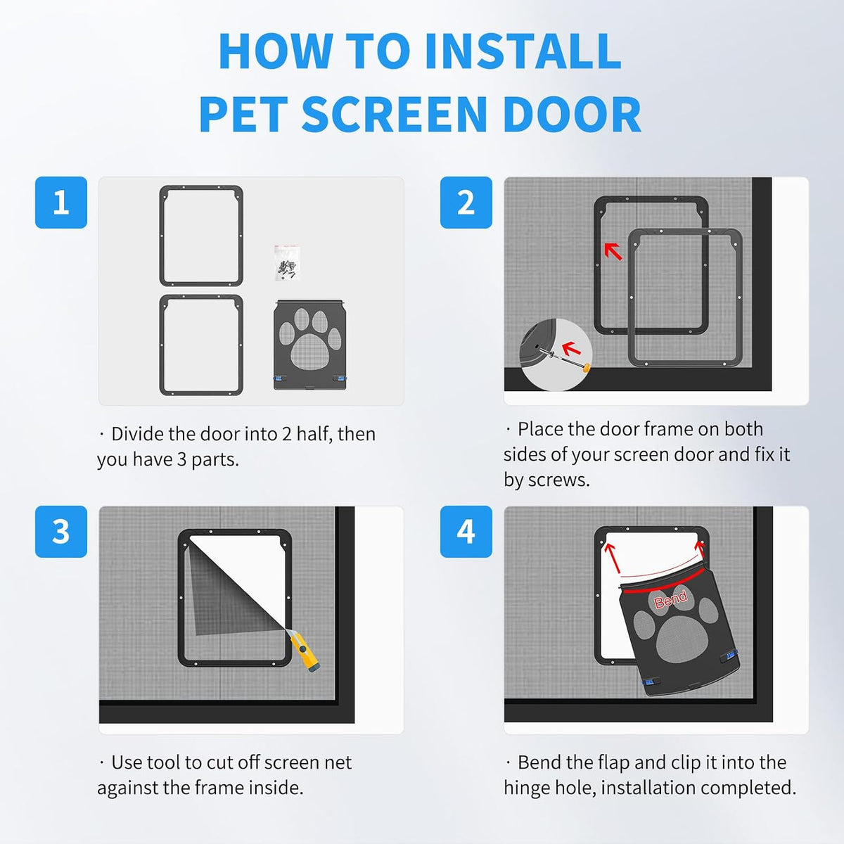 Cat Screen Door, Flap Opening 8 x 10 inches, Cat Door for Porch Screen, Magnetic Self-Closing Small Pet Door for