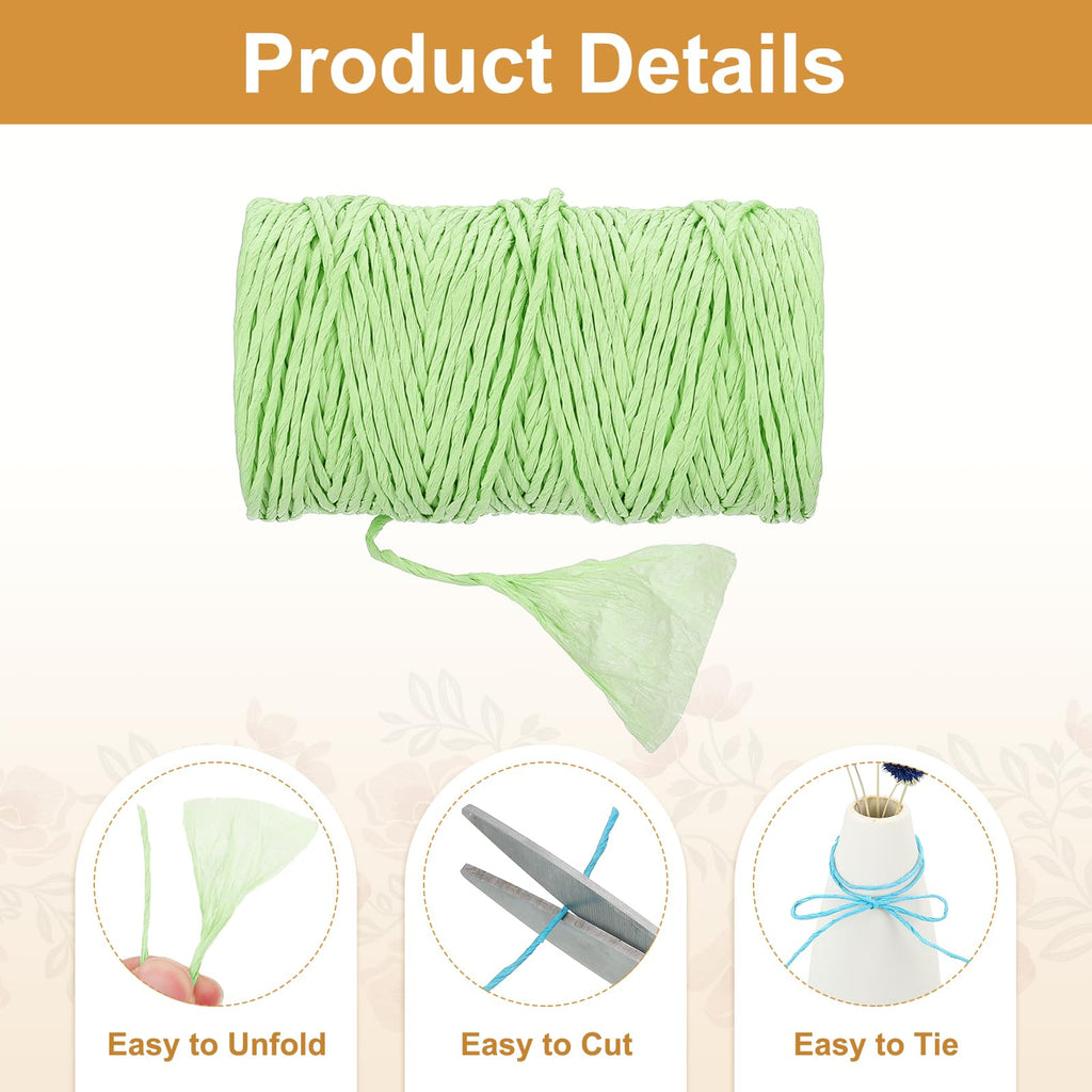 Green Raffia Ribbon,98 Yard Natural Raffia Paper String 2mm Wide Twisted Raffia Yarn Twine for Gift Wrapping