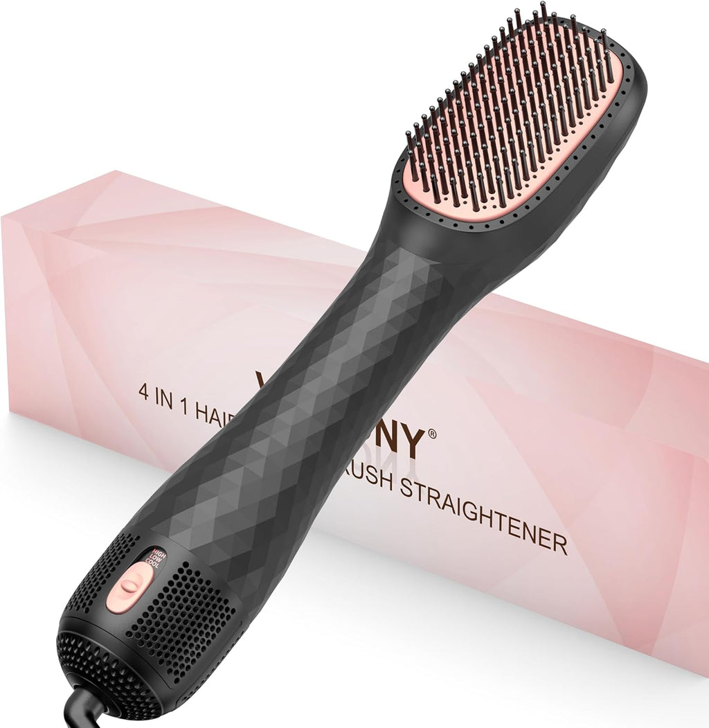 Hair Dryer Brush Blow Dryer Brush Straightener, 4-in-1 Professional 1200W Ionic Hot Air Brush Styler with Ceramic &