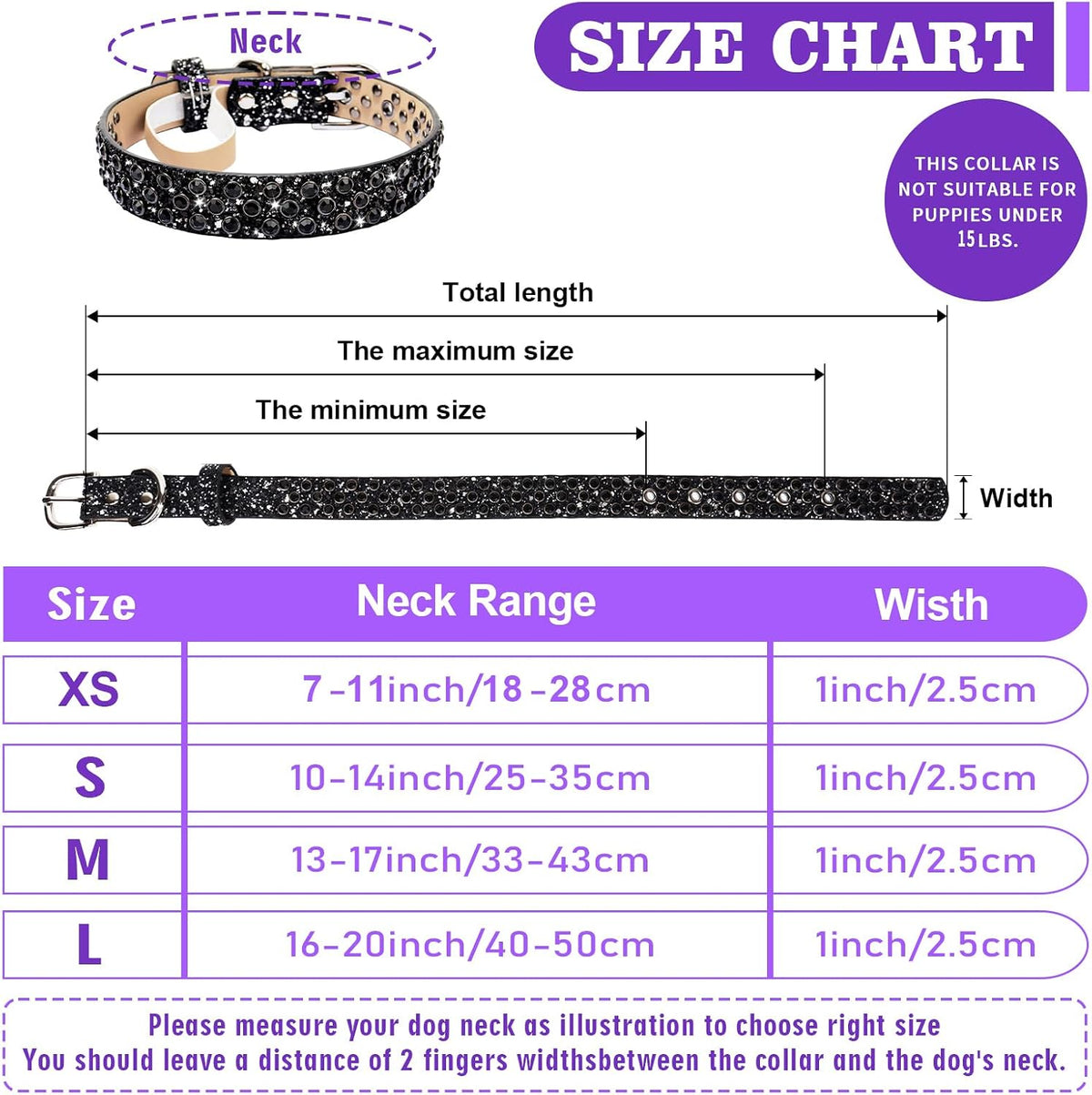 Rhinestone Leather Dog Collar Bling Dog Collars for Small Medium Large Dogs - Soft Microfiber Leather with Adjustable