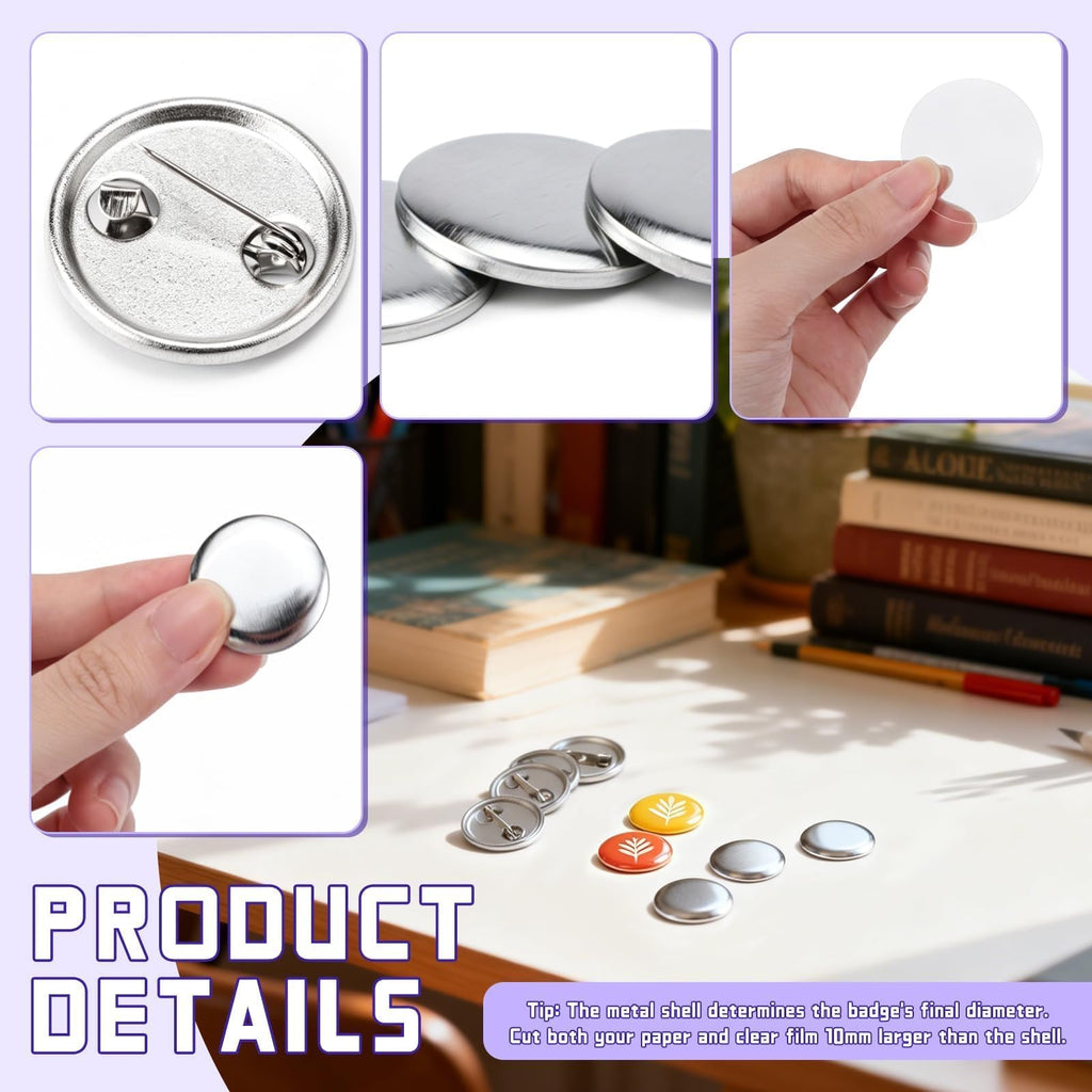 50 Sets 1 Inch Button Maker Supplies, 201 Pcs Tin Pin Blanks Kit