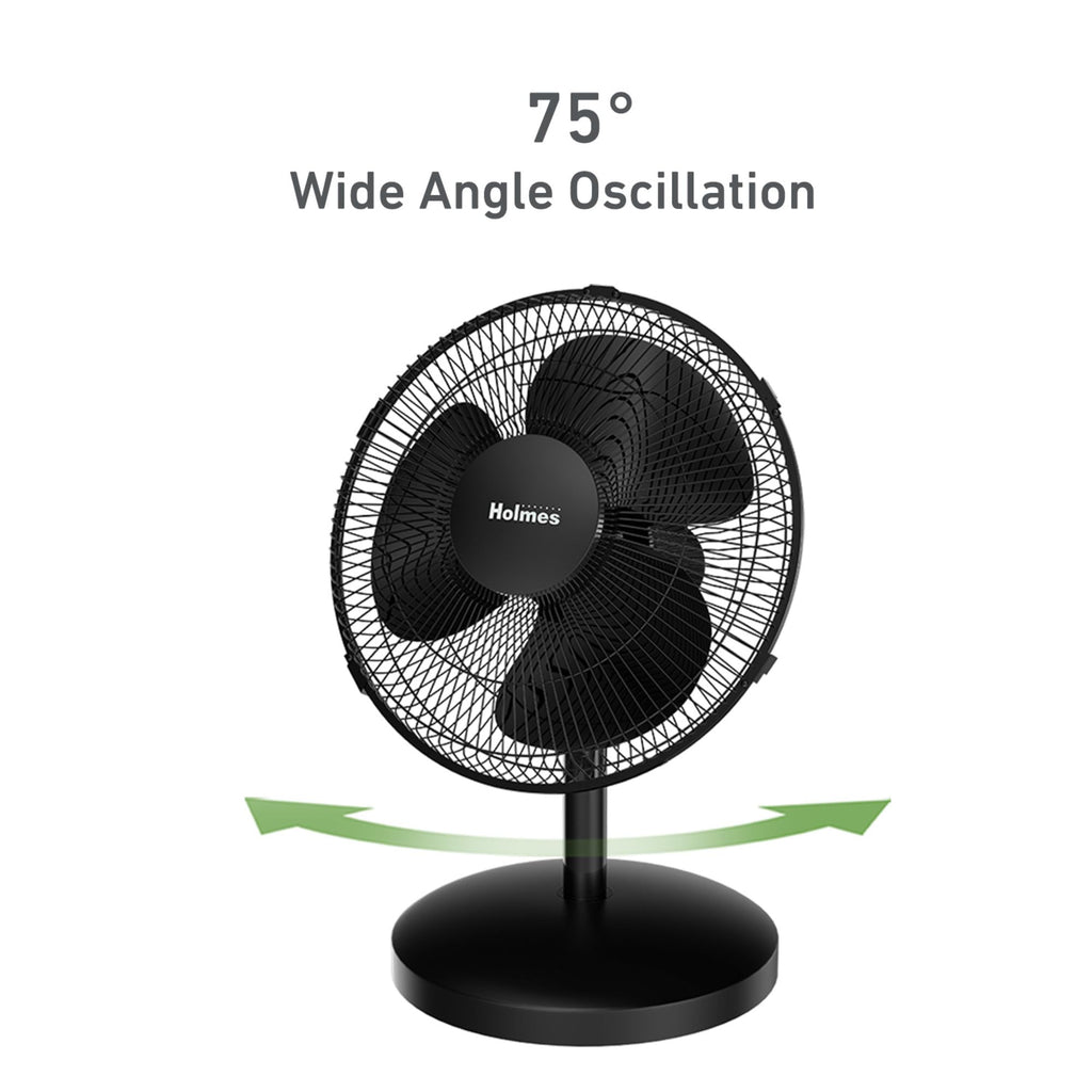 12" Oscillating Table Fan 3-Speed Adjustable 15° Tilt Quiet