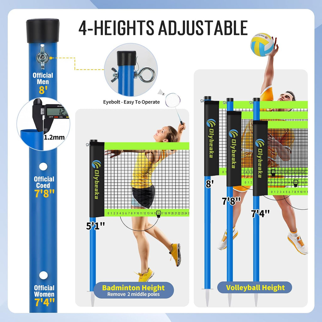 Portable Outdoor Volleyball Badminton Combo Net Set with 2 Nets | Badminton Volleyball Net for Backyard, Beach with
