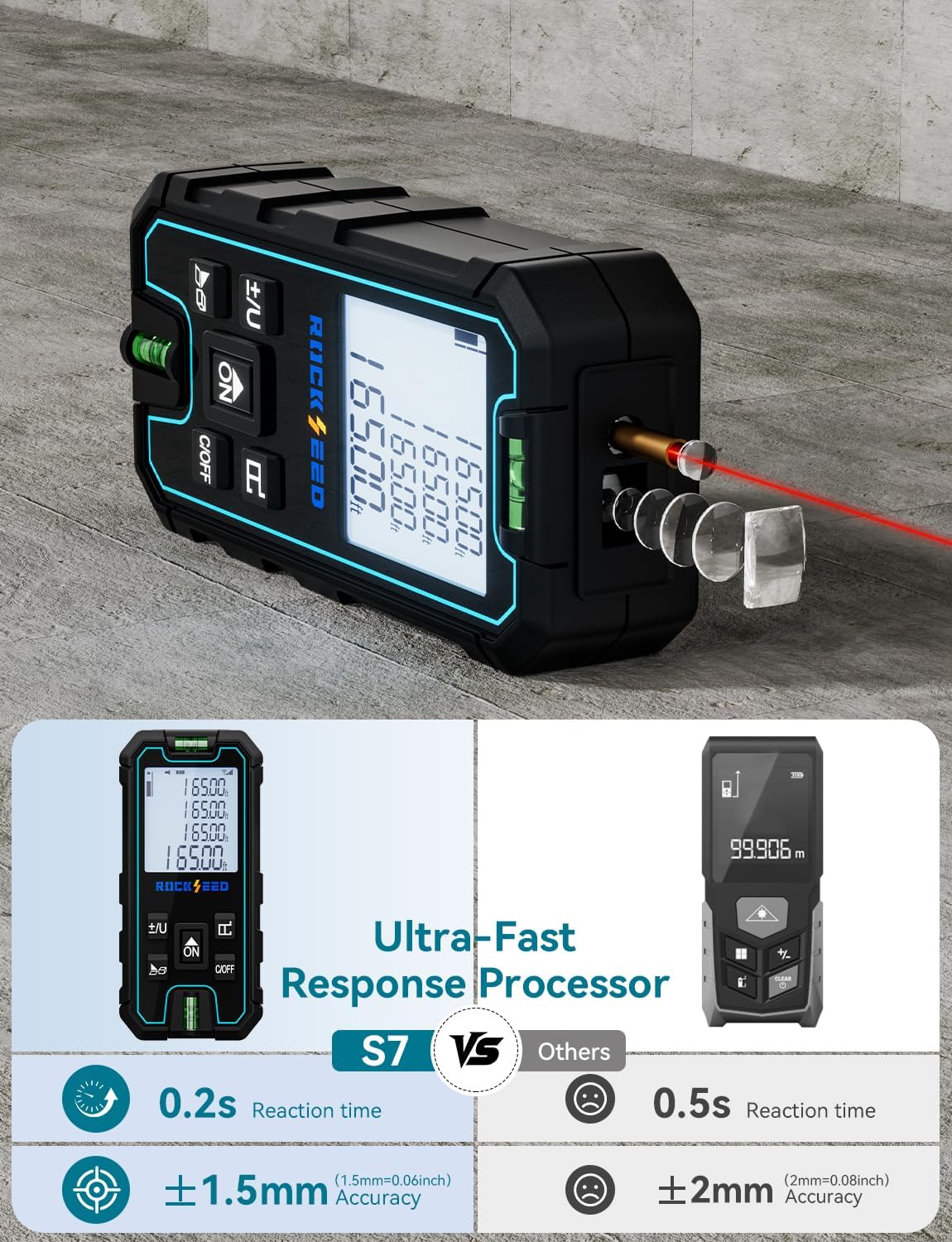 Laser Measure 165 Feet, RockSeed Portable Laser Distance Meter, Digital Distance Measurement with 2 Bubble Levels