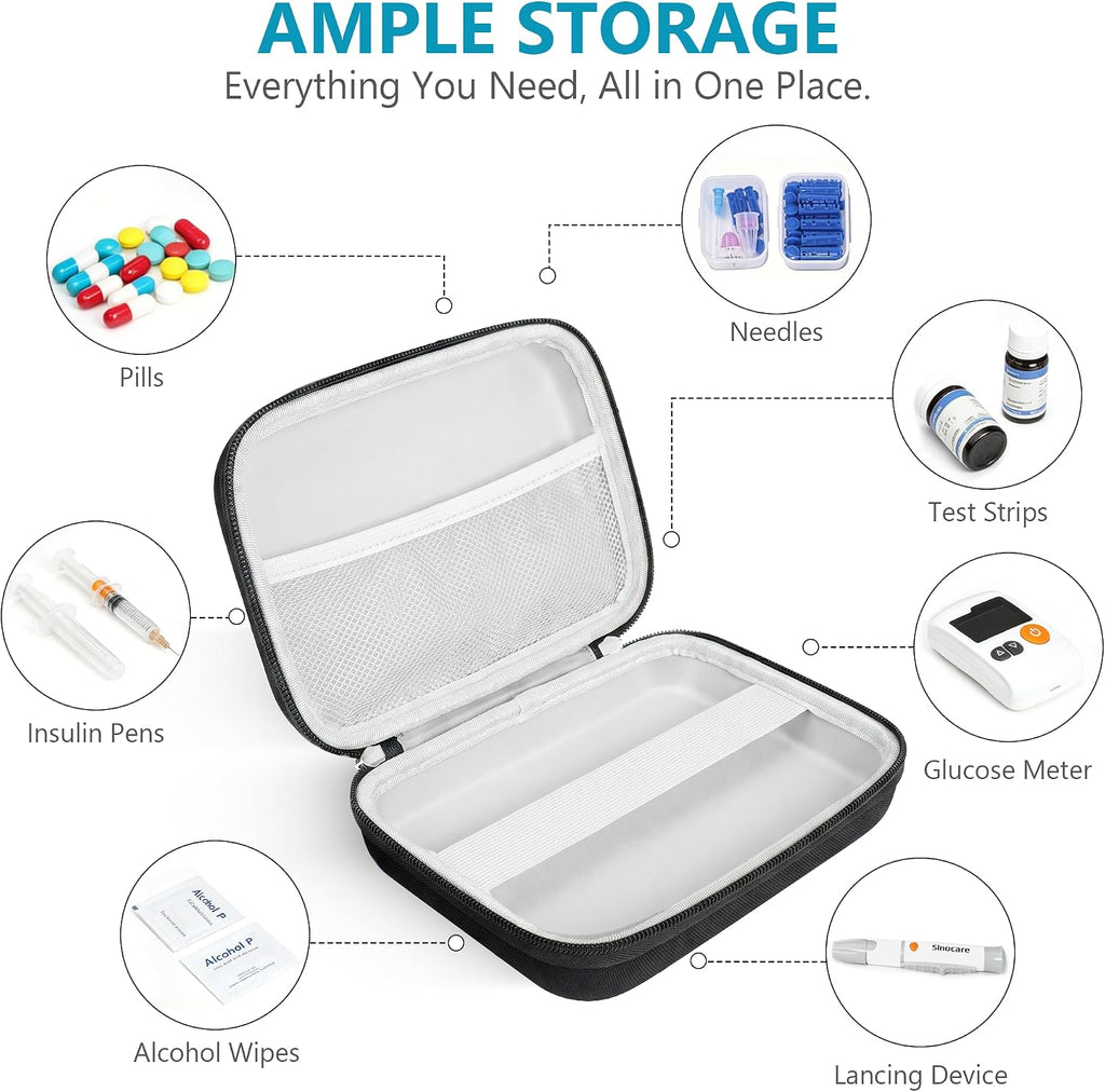 EVA Diabetes Travel Case for Diabetic Supplies (Case Only), Black
