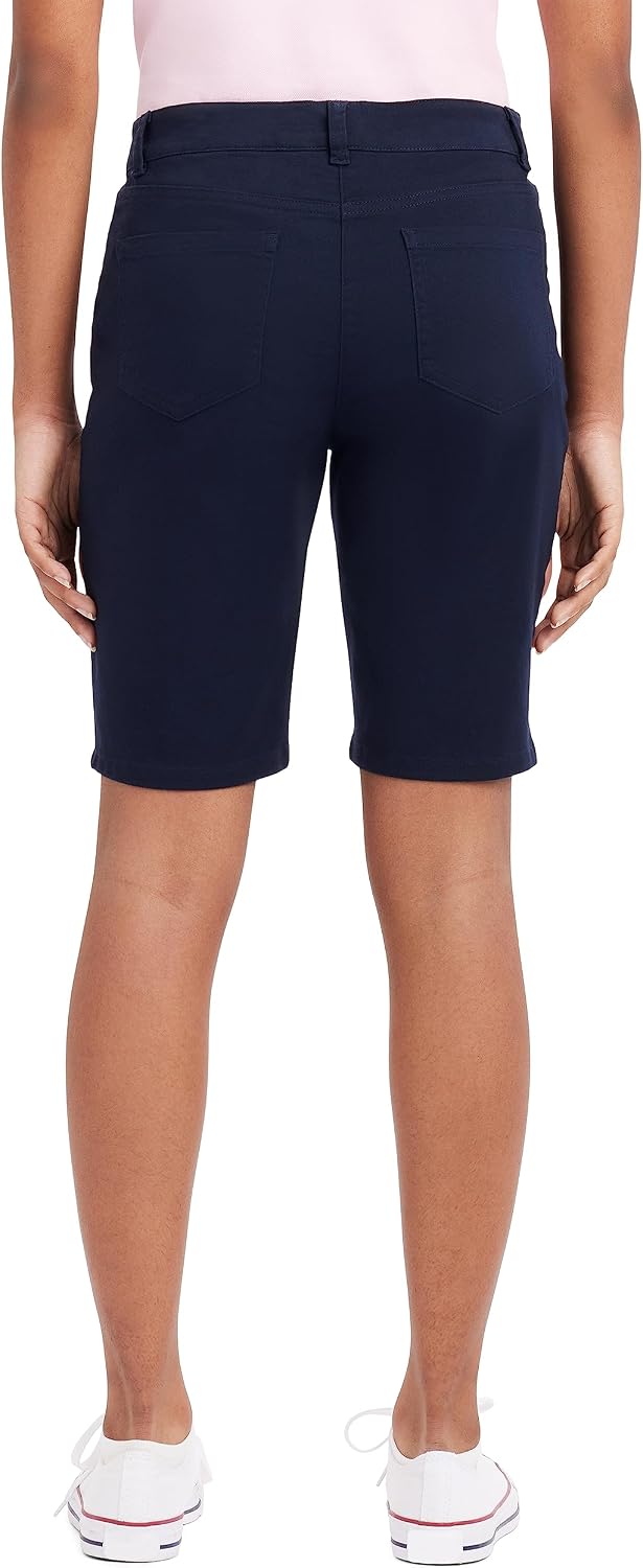 Juniors Uniform Bermuda Shorts, Skinny Style with Hook & Eye Closure, Stretch Twill Fabric