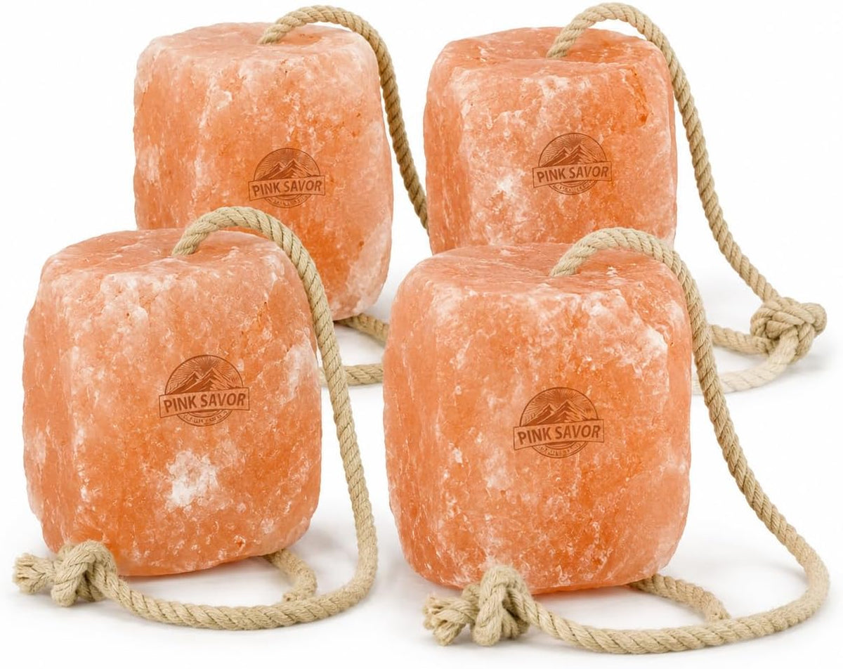 Himalayan Pink Salt Lick with Rope, 5-6 lb Each, 4 Pack for Horses & Cattle
