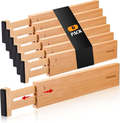 Drawer Divider 6 Pack, Bamboo Dresser Organizers for Clothes Socks Underwear Baby Clothing, Wooden Separators for