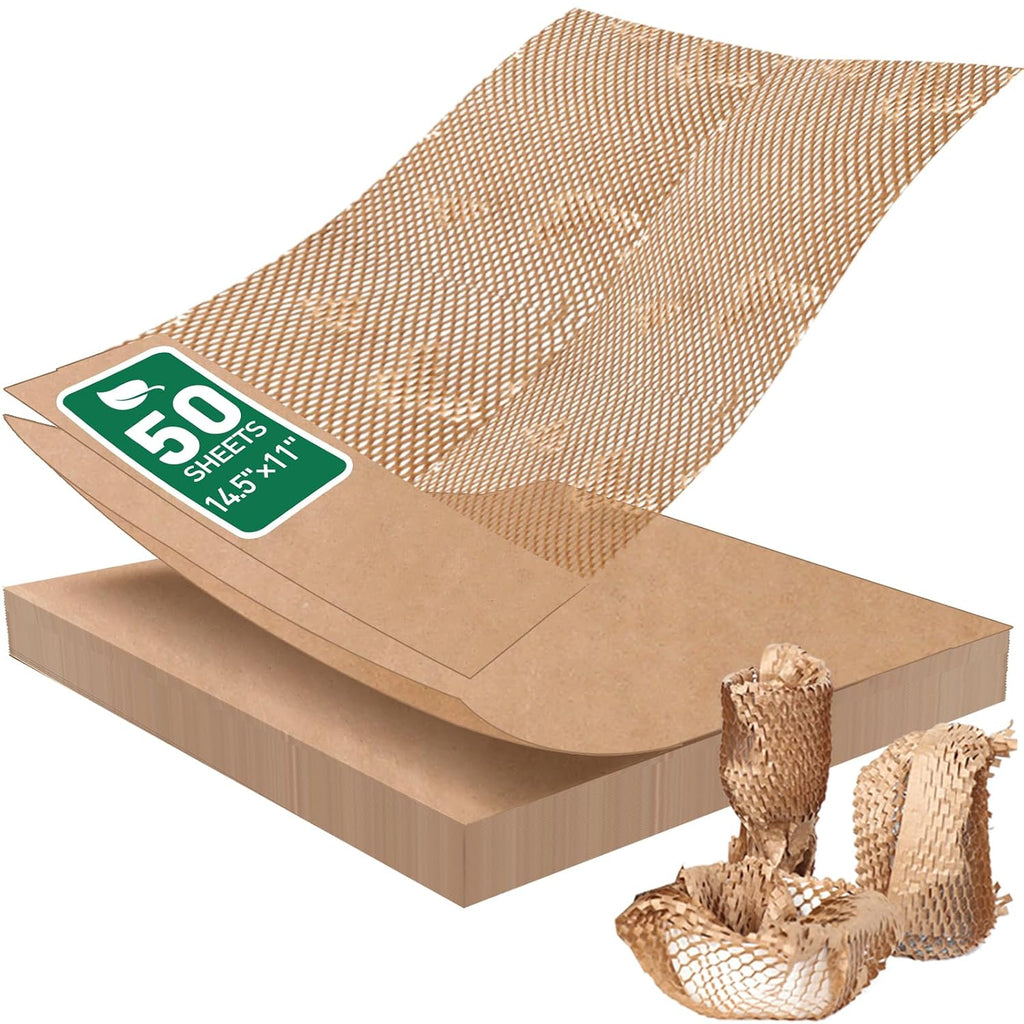 50 Sheets Honeycomb Packing Paper Expanded Size 12" × 16" Unexpanded Size 14.5" × 11" Bubble Cushioning Wrap for