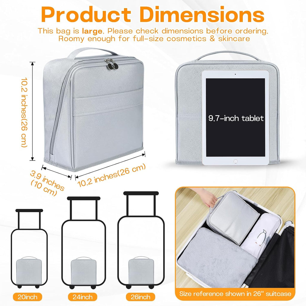 Women Large Leather Cosmetic Bag Travel Stand Makeup bag, silver