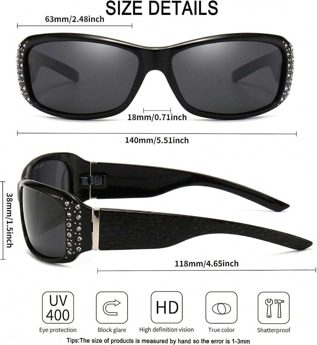 Retro Polarized Rhinestones Sunglasses for Women Trendy Shades with UV400 Protection