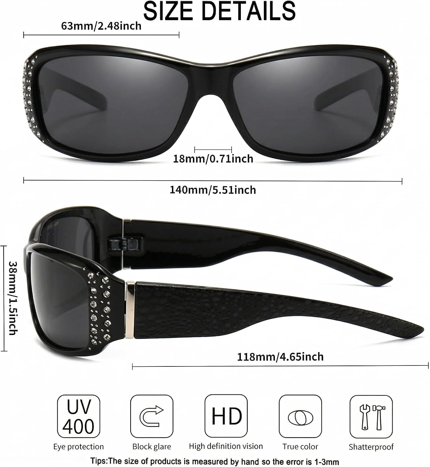 Retro Polarized Rhinestones Sunglasses for Women Trendy Shades with UV400 Protection