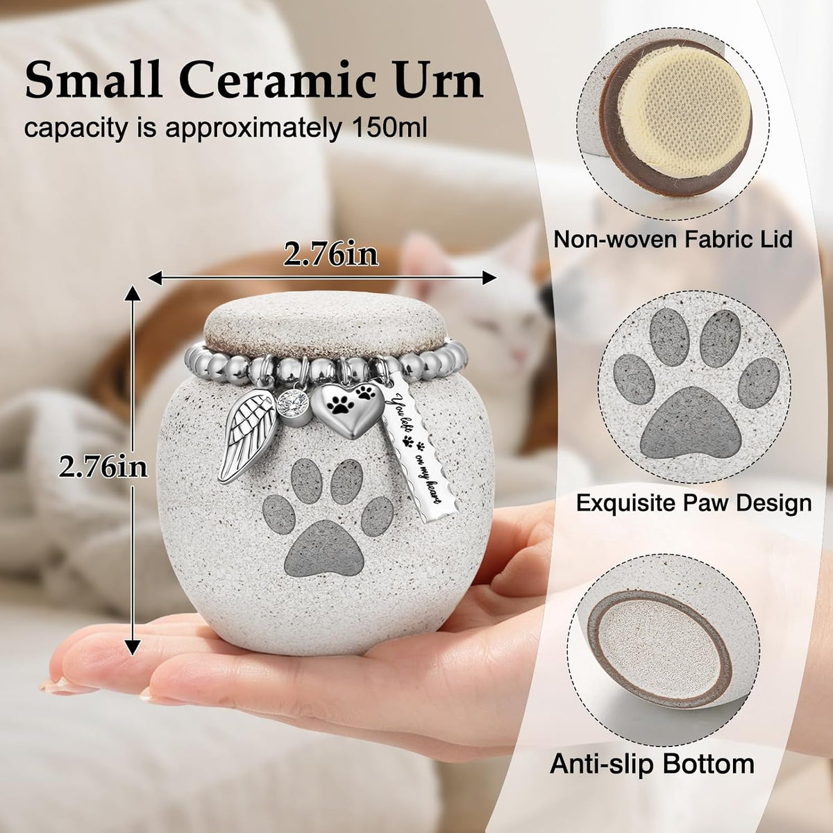 Pet Urns for Cats Dog Urns for Ashes 2.76“ Pet Urn Ceramic Small Urn