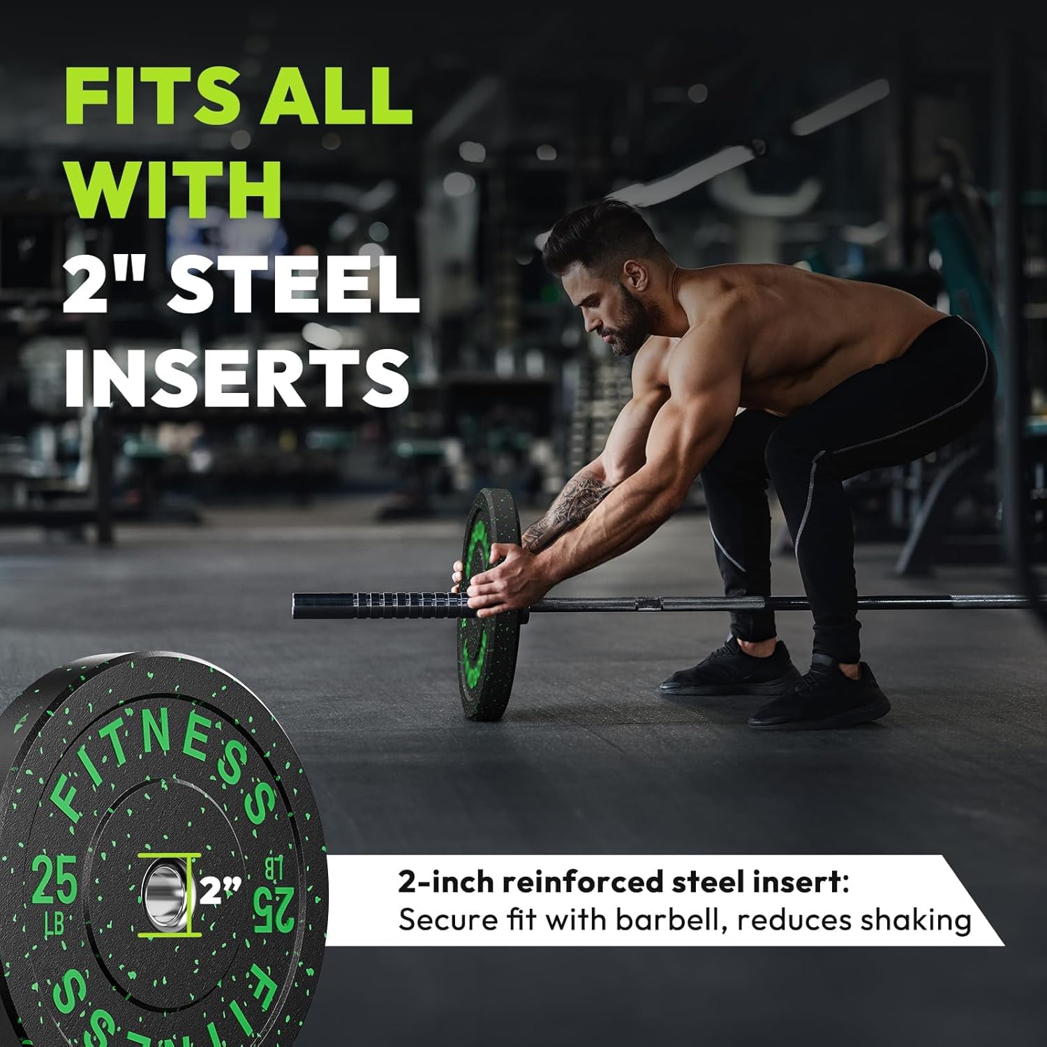 Olympic Barbell Set, 2-Inch Bumper Plates with Weight Plate Rack | Colored Crumb Rubber Weight Plates for Weight