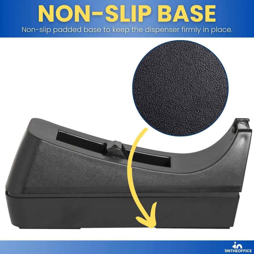 Tape Dispenser Desk, Weighted Nonskid Base, 1 Inch Core, Black, 3 Pack